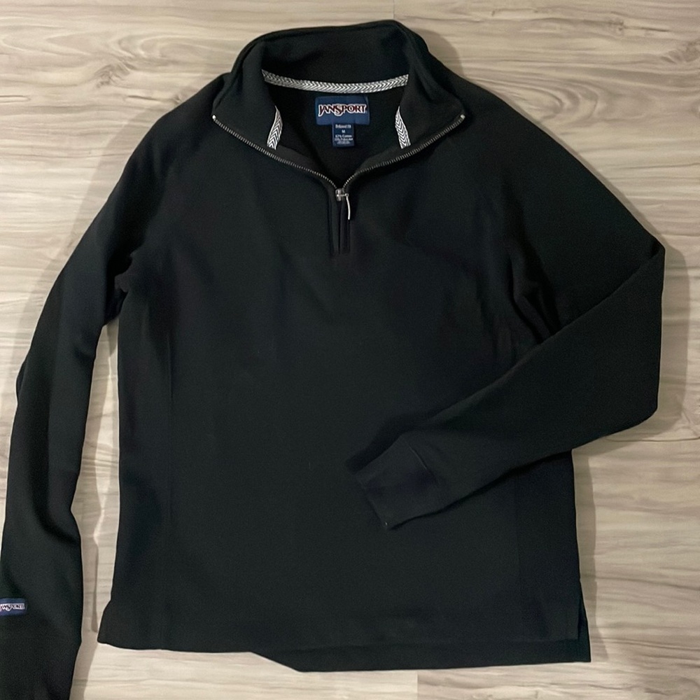 Jansport, Medium, Black, Pullover. Zipper neck.